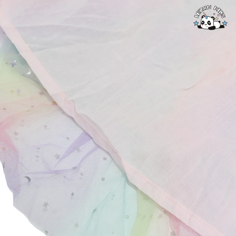 LEZONKIDS - Custom Fly Sleeve Star Print Rainbow Layered Tulle Dress for Girls